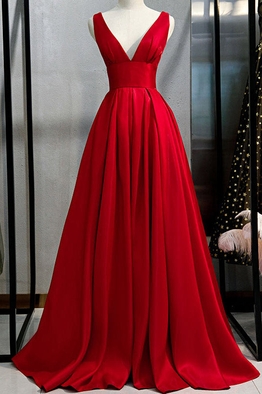 Sexy Plunging Red Backless Evening Prom Dresses - Fashionpara