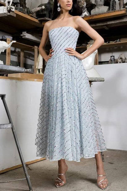 Sexy Strapless Sequins Long Prom Dress - Fashionpara