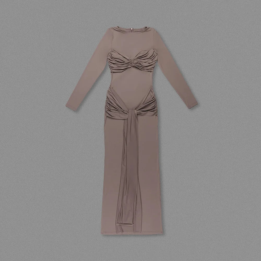 O - neck Long Sleeve Robe fashion Maxi Dress
