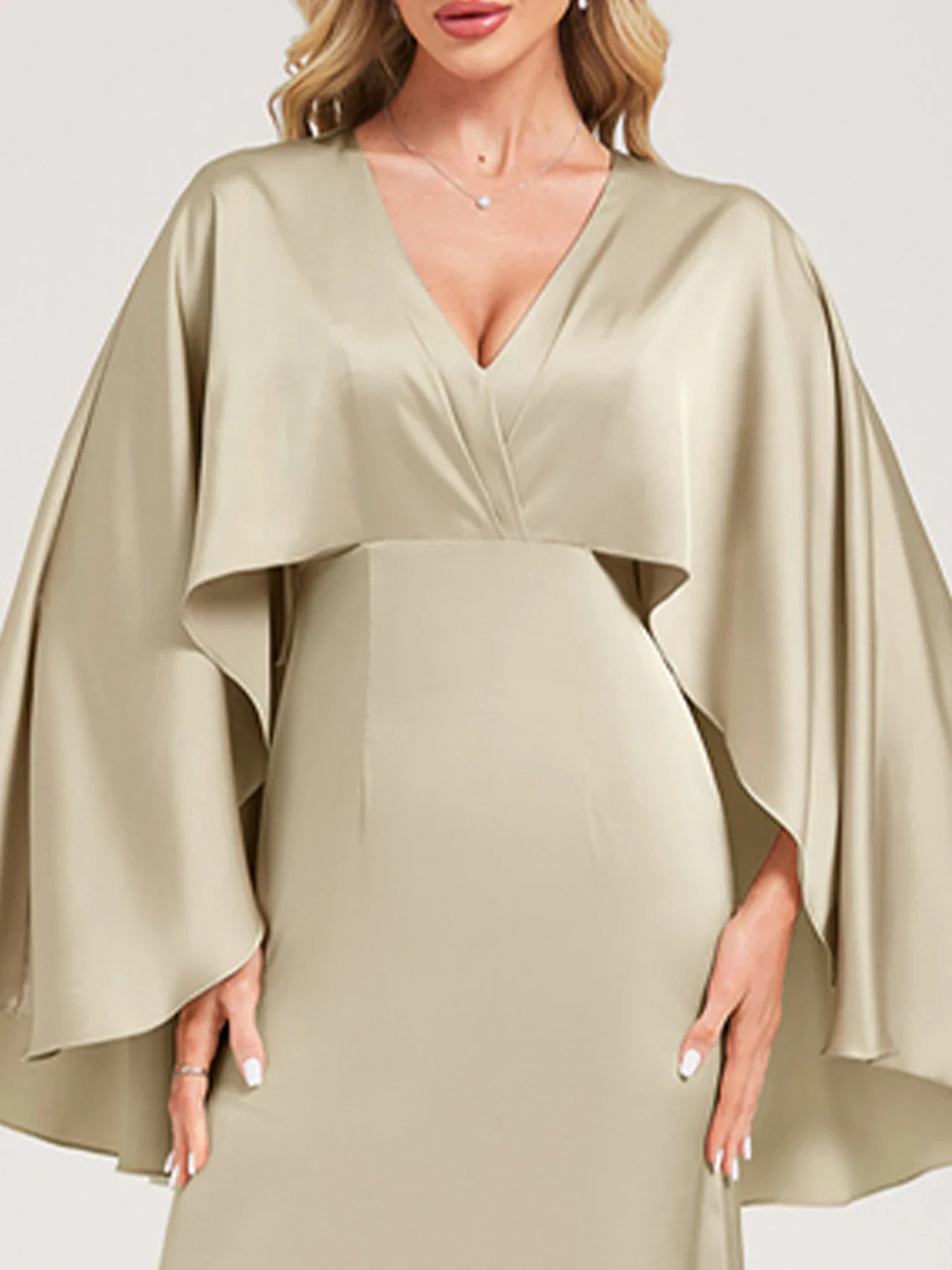 Mother Of The Bride Gown - Elegant A-Line Formal Evening Dress Matte V-Neck Floor-Length 3/4 Length Sleeve Mother of the Bride Dress free customized