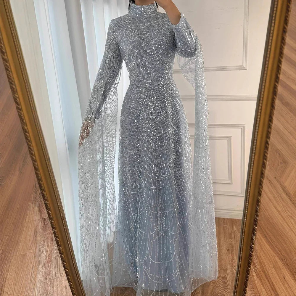 Zapdress White High Neck Long Sleeve Mermaid Evening Dress 2026 Party Gowns for Women DLA72591 Customized (ZD17255)