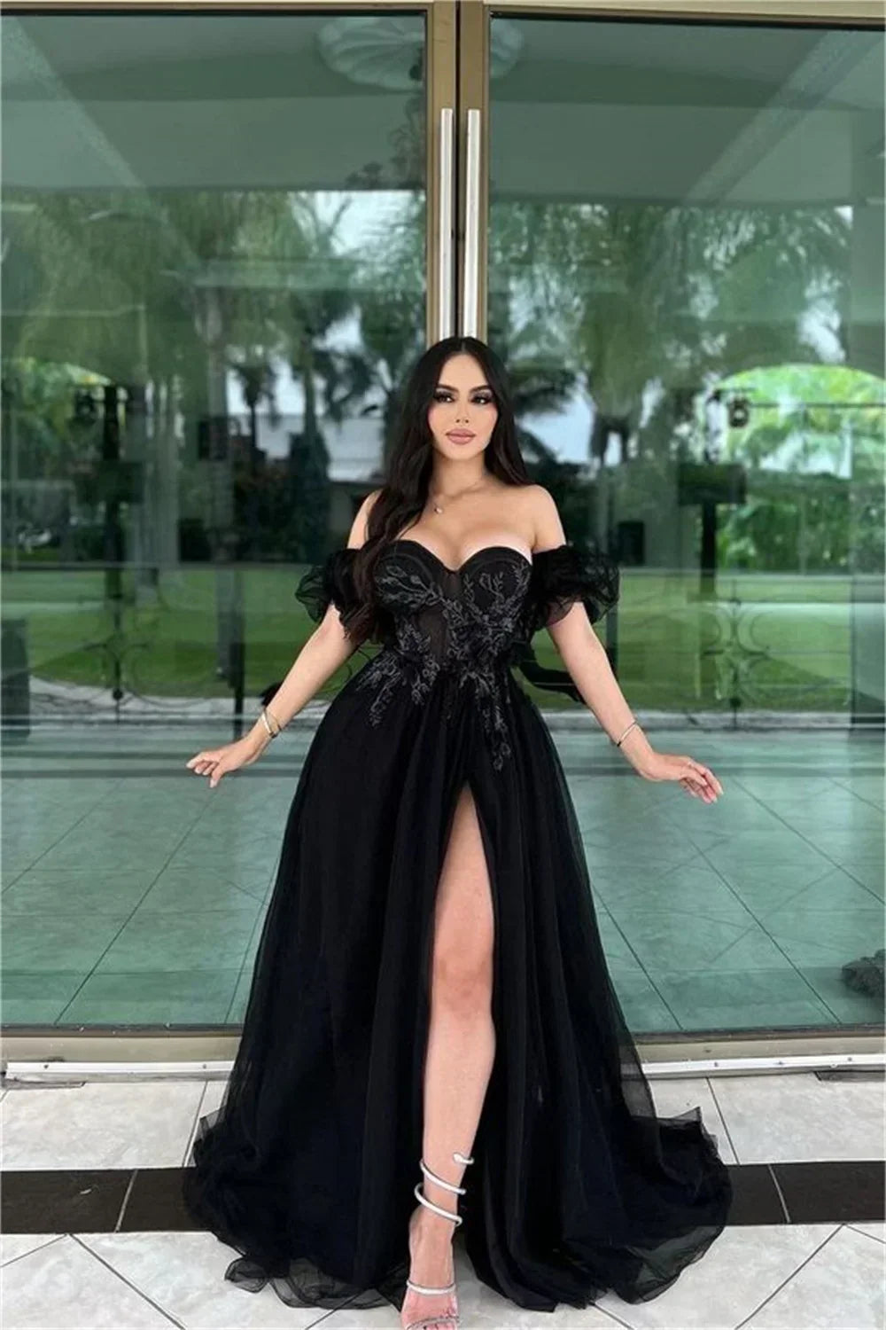 Black Tulle Sweetheart A-line Party Dress