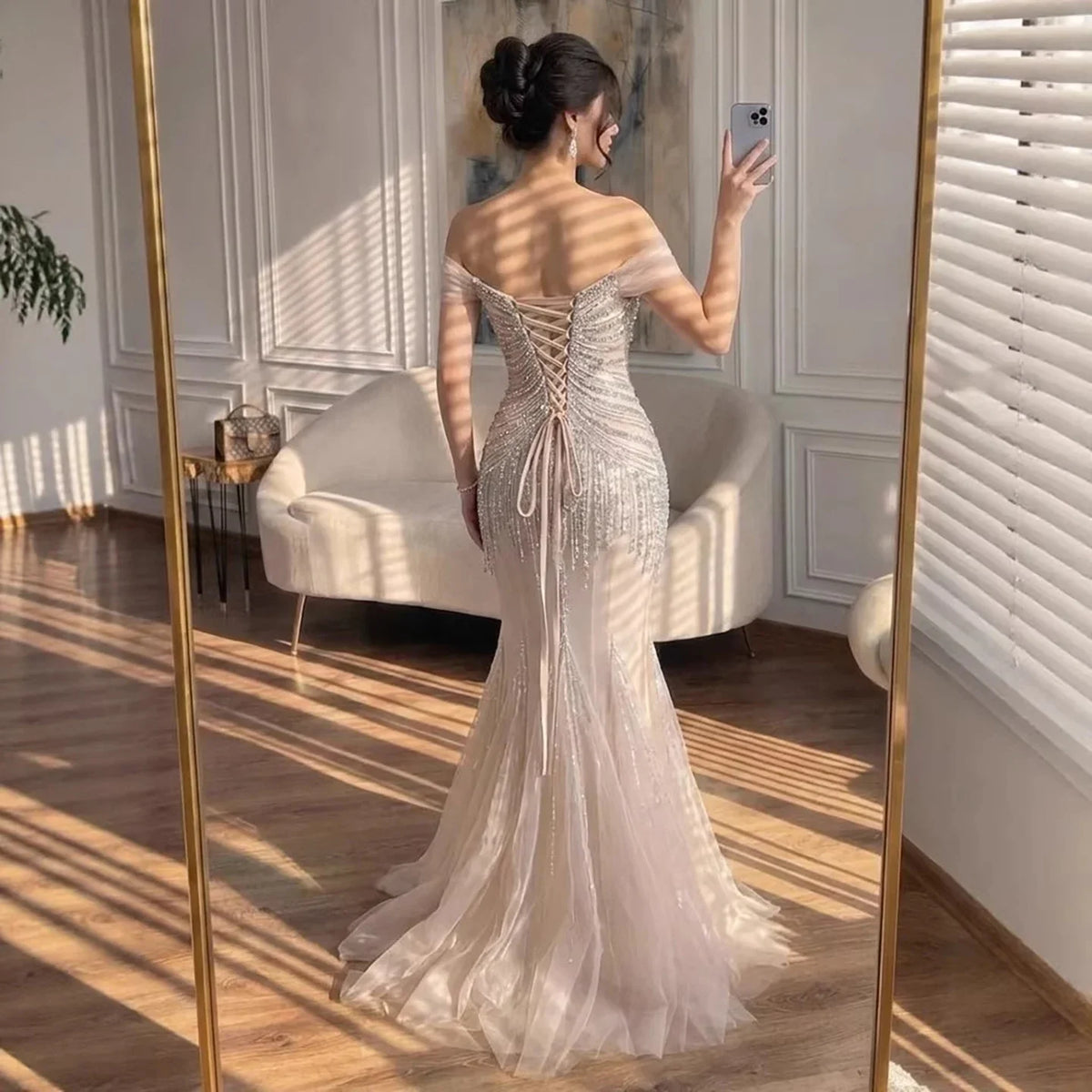 Zapdress 2026 Nude Off Shoulder Mermaid Beaded Evening Gowns Wedding Party Dresses for Women DLA73214 Customized (ZD17251)