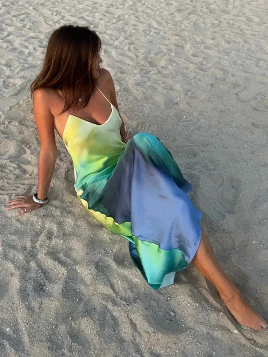 Gradient Cami V-neck Backless Maxi Dress - View 4 | VelvetHem