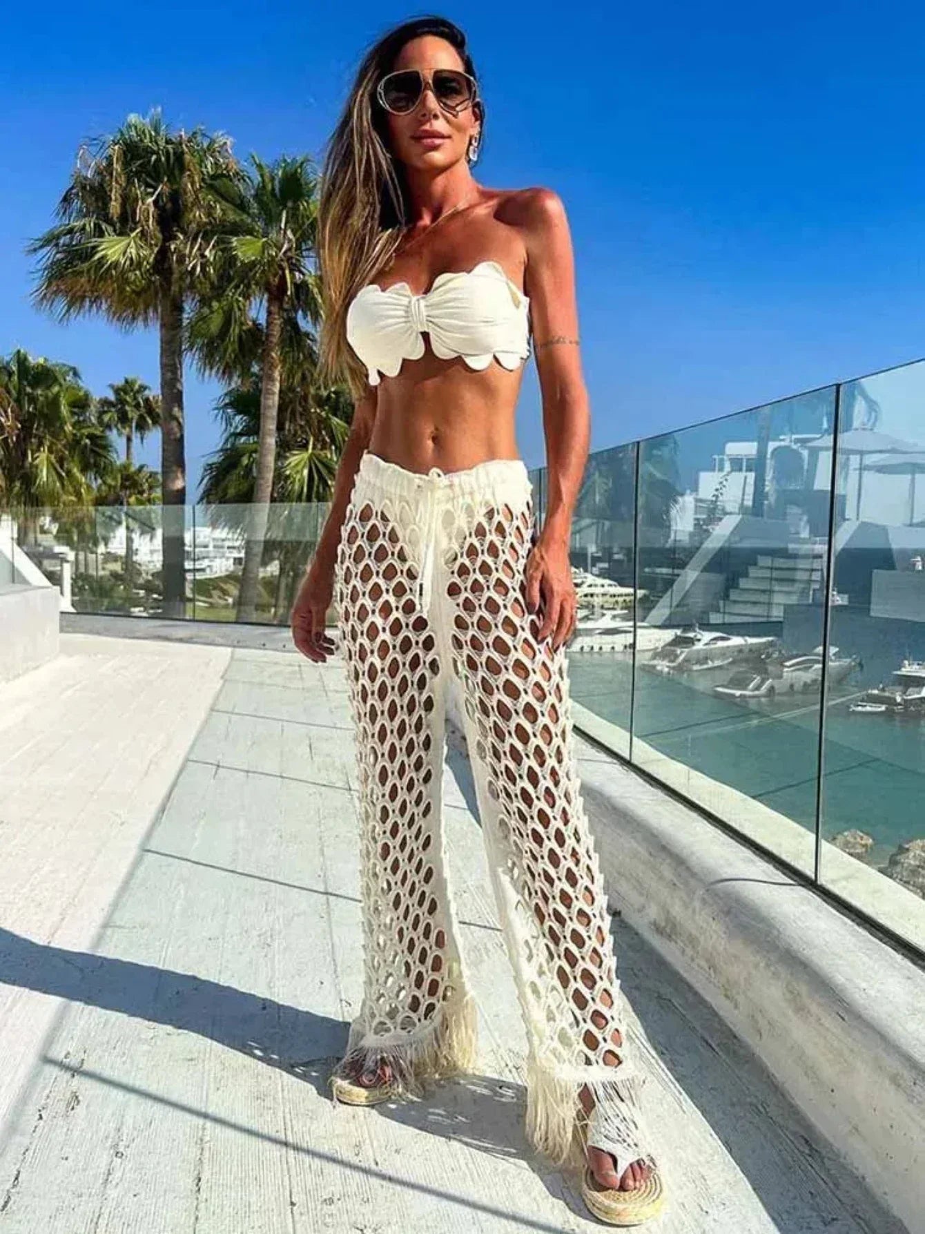 Push Up Bikini Set with Linen Three Piece Swimsuit