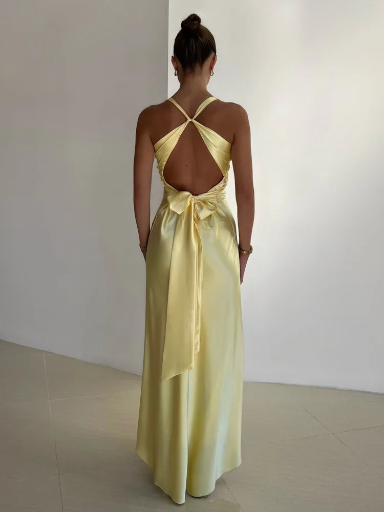 Satin Ruched Backless Maxi Dress - View 2 | VelvetHem
