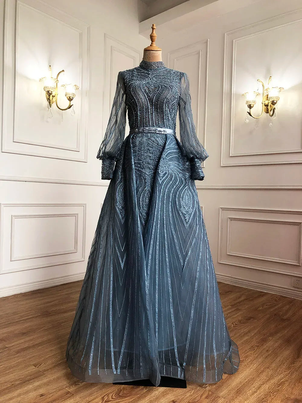 Zapdress Customized Wine Red Long Sleeves Overskirt Evening Dresses 2024 Muslim Party Gowns For Women Plus Size (ZD17306)