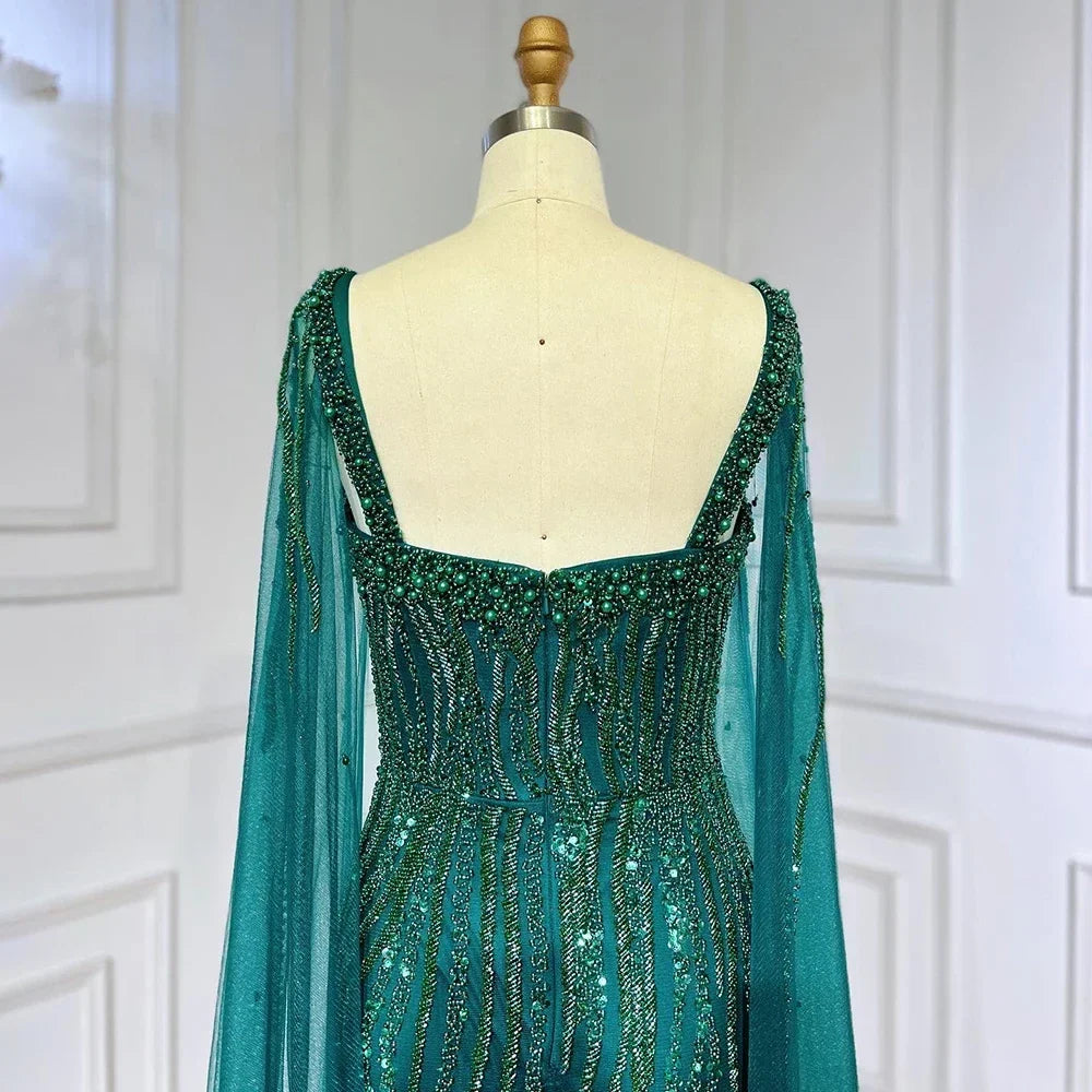 Zapdress Blue Mermaid Beaded Evening Dresses with Cape Sleeves Wedding Party Gowns for Women DLA71715 Customized (ZD17247)