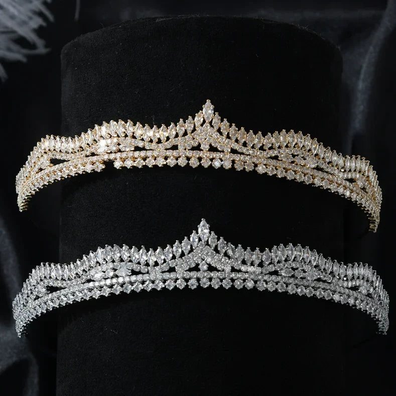 AAA Zircon Tiara Crown Zirconia Diadem Women Brides Princess Queen Headpiece Headband Wedding Accessories Bridal Hair Jewelry