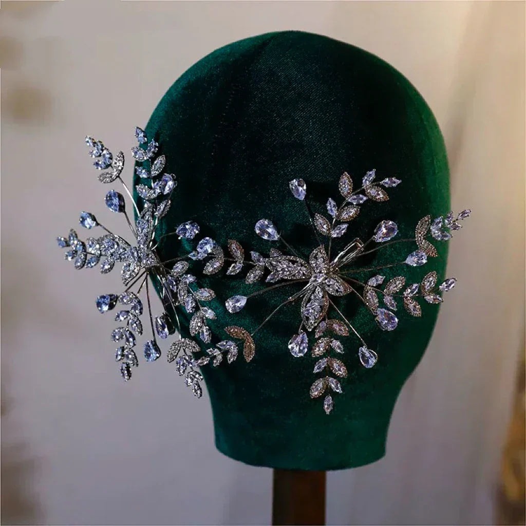 Leaf Hair Pin Clip Rhinestones Zirconia Head Piece For Bride Women Silver Color Hairpin Wedding Accessories Bridal Jewelry - View 5 | FashionDia