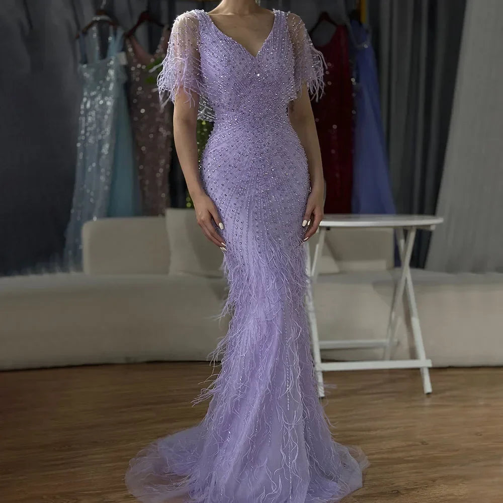 Zapdress Brown Mermaid Beaded Feathers Evening Dresses Elegant Party Gowns for Women DLA71323 Customized (ZD17329)
