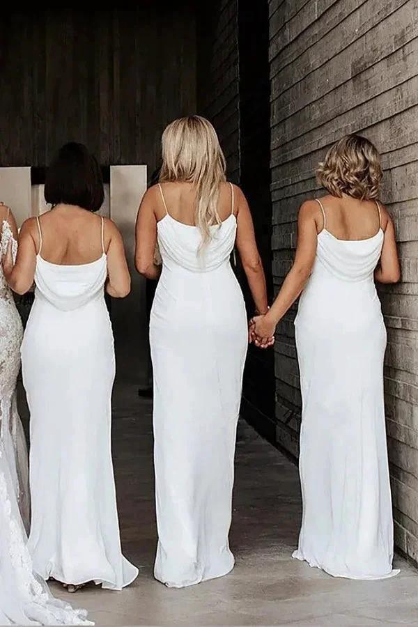 Sheath/Column Cowl Neck Spaghetti Straps Ivory Bridesmaid Dresses (ZD13275)