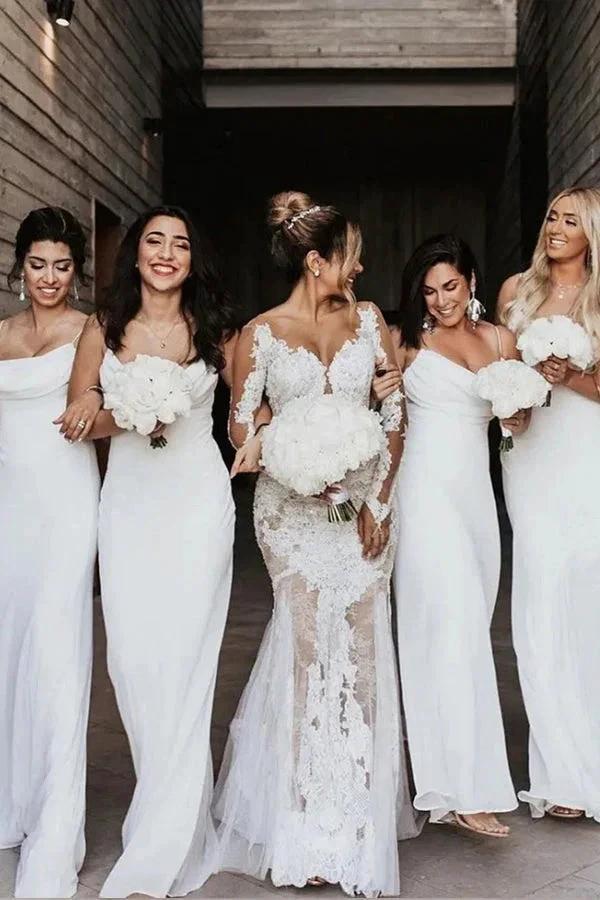 Sheath/Column Cowl Neck Spaghetti Straps Ivory Bridesmaid Dresses (ZD13275)