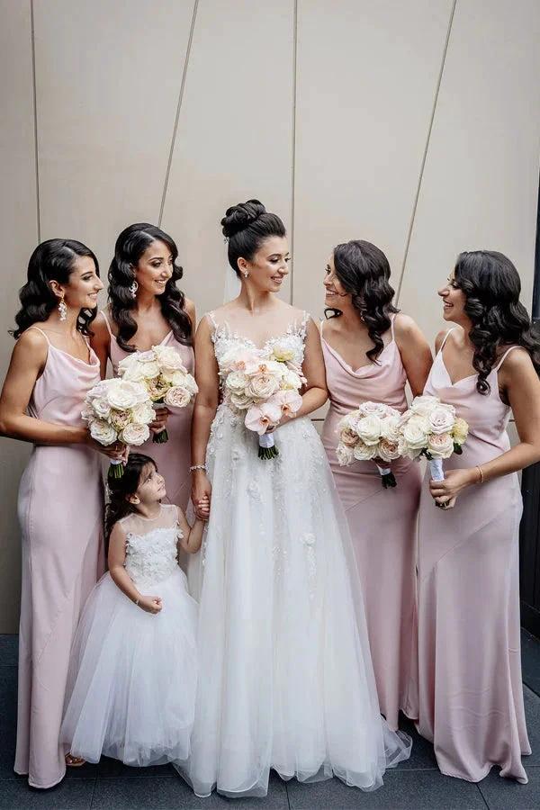 Sheath/Column Cowl Neck Spaghetti Straps Long Bridesmaid Dresses BD101 by pgmdress