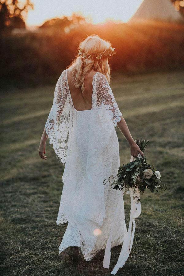 Sheath Scoop Backless Lace Wedding Dress with Split Wraps (ZD16047)