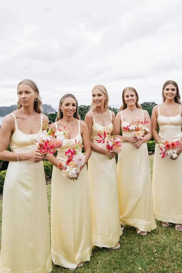 Sheath Spaghetti Straps Long Yellow Bridesmaid Dress BD132 by pgmdress
