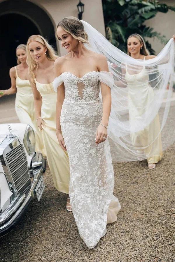 Sheath Spaghetti Straps Long Yellow Bridesmaid Dress (ZD12842)