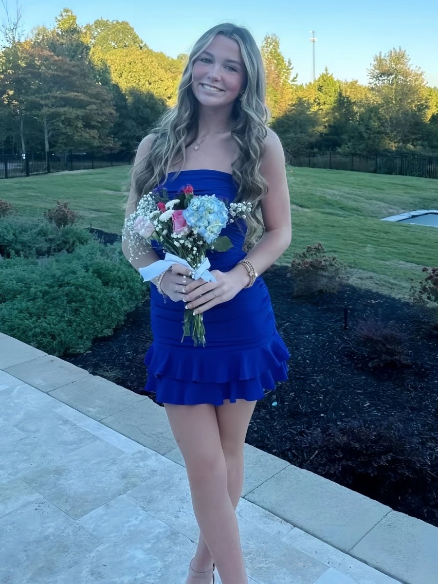 Sheath Strapless Short Homecoming Dress with Ruffles