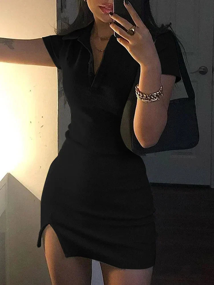 Slit Short Sleeve Summer Party Midi Dress - View 3 | VelvetHem