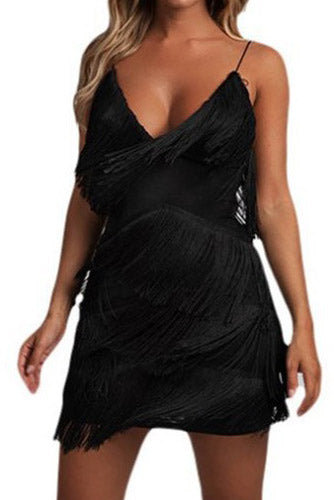 Short Mini White Tassel Spaghetti Straps Party Dress - Fashionpara