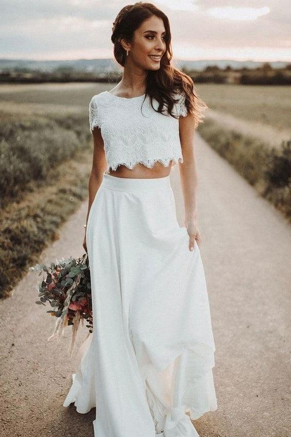Short Sleeves Two-Piece Wedding Dresses with Lace Separates (ZD16202)