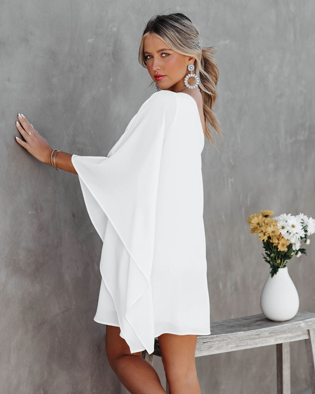 Side To Side One Shoulder Statement Dress White