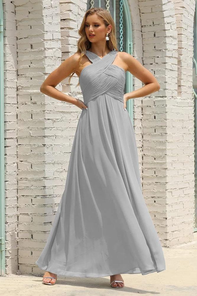 Numbersea Women Halter Chiffon Bridesmaid Dress A-line Long Formal Prom Gown SEA28015 by numbersea