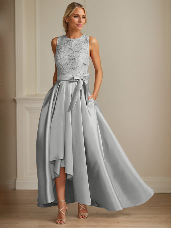 A-Line/Princess Jewel Neck Sleeveless Mother Of The Bride Dresses With Pleats Lace