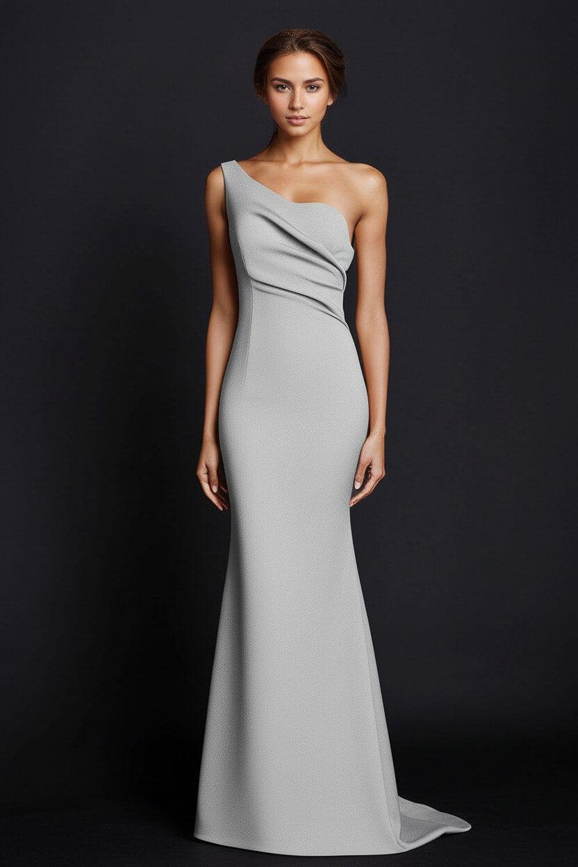 One Shoulder Khaki Wedding Guest Dress Mermaid Long Formal Dress