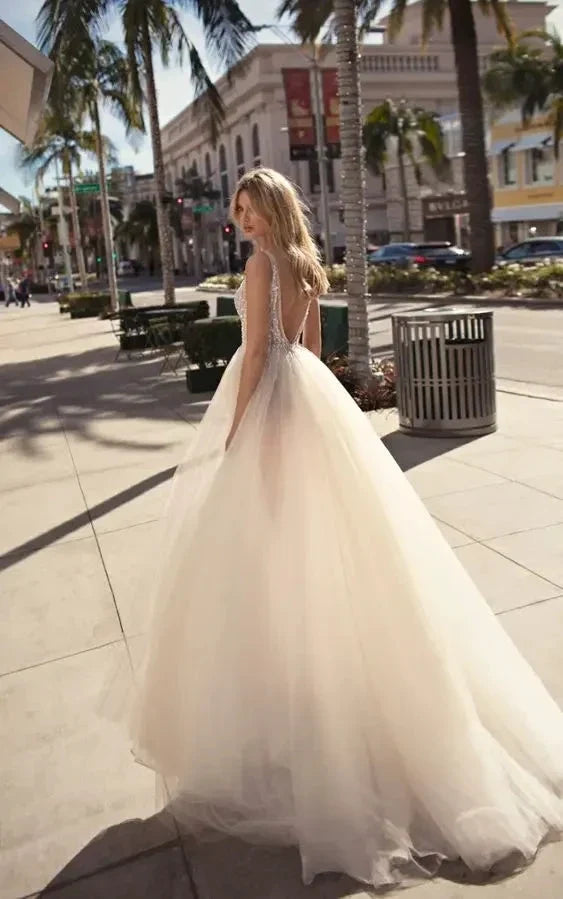 Simple  A-line Wedding Dresses 2023 Chiffon Appliques Bride Party Gowns Lace Custom Bridal  Robe De Mariee vestido de noiva (ZD13307)