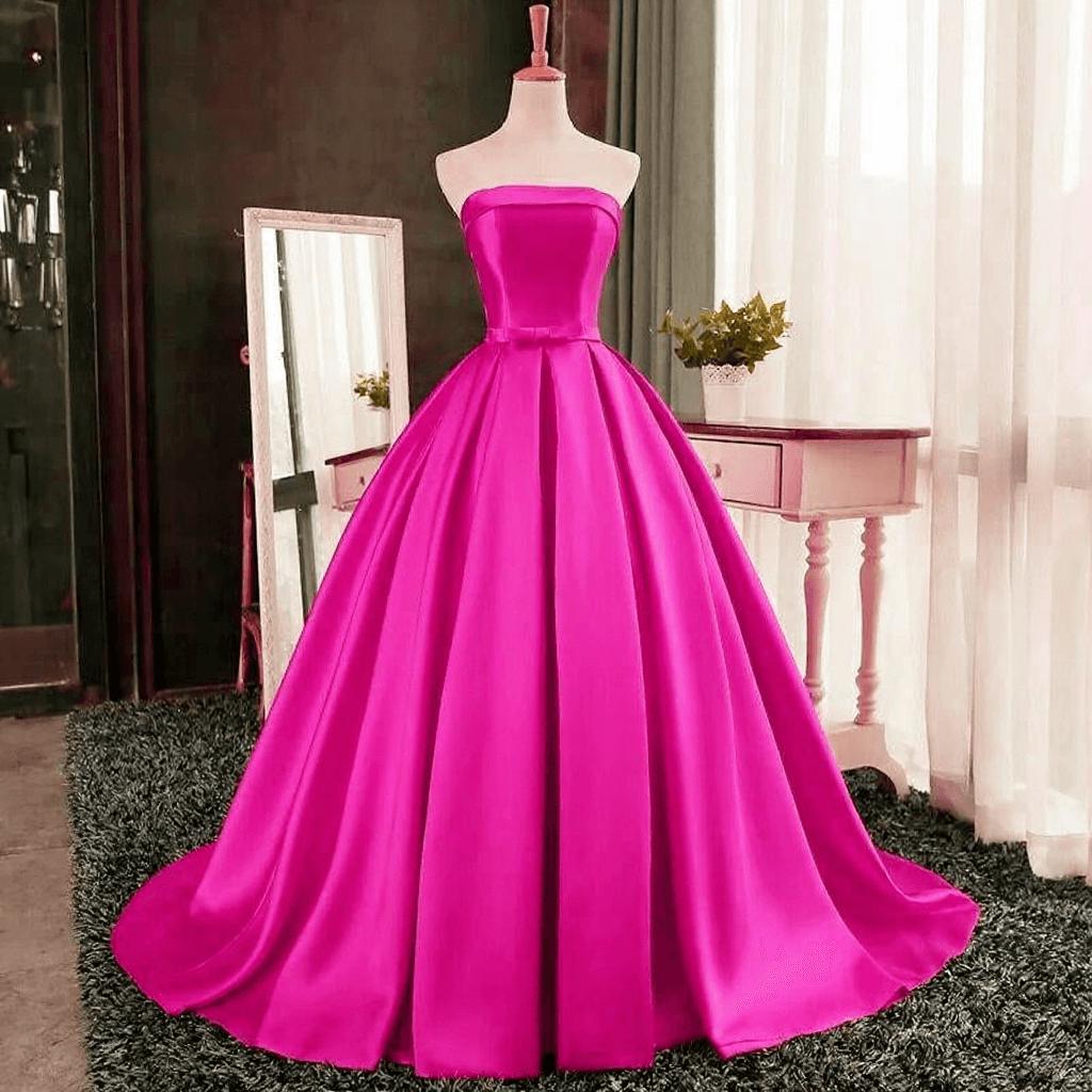 Simple Bows-Sashes Puffy Evening Dresses  Red Strapless Prom Dresses