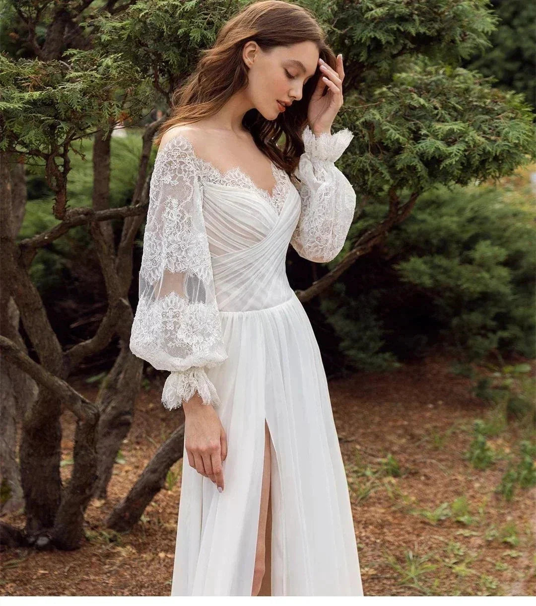 Simple Elegant New Sexy Off Shoulder Sweetheart High Fork V-Neck A-Line Wedding Dresses For Women Simple Bridal Gowns Robe 2023 (ZD14082)