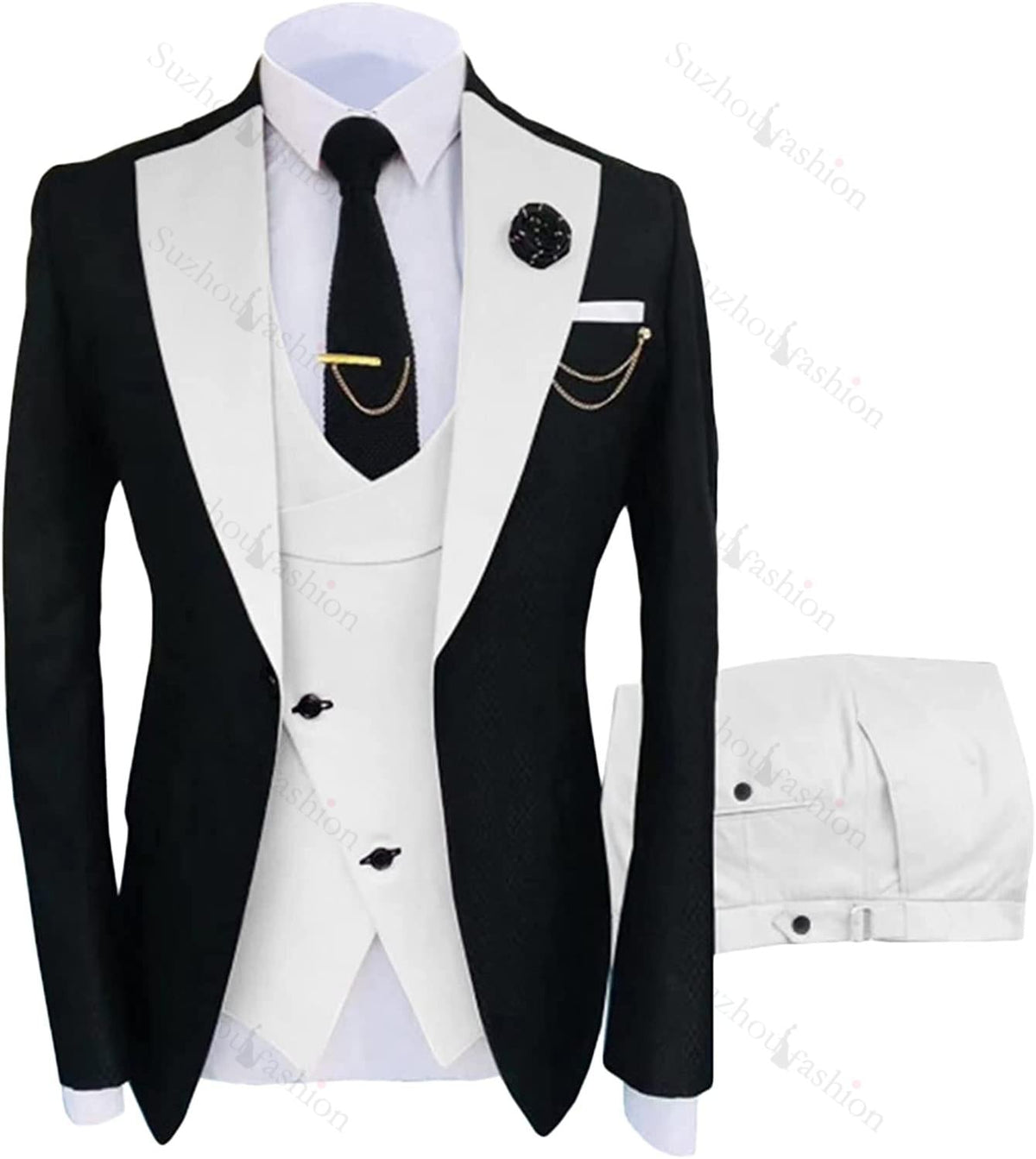 Simple White Shawl Lapel 3 Piece Prom Suit