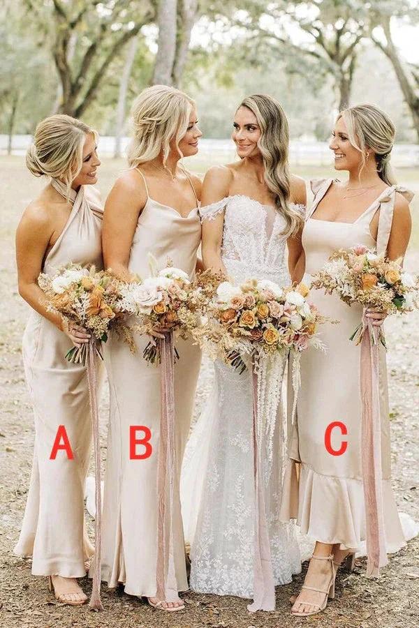 Simple Elegant Long Champagne Bridesmaid Dress (ZD12841)