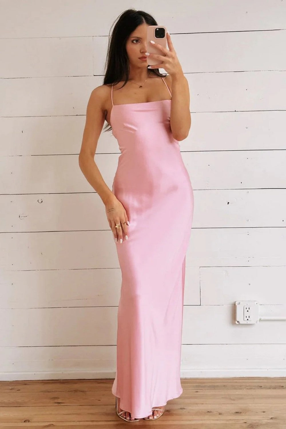 Simple Sheath Spaghetti Straps Yellow Long Prom Dress with Criss Cross Back