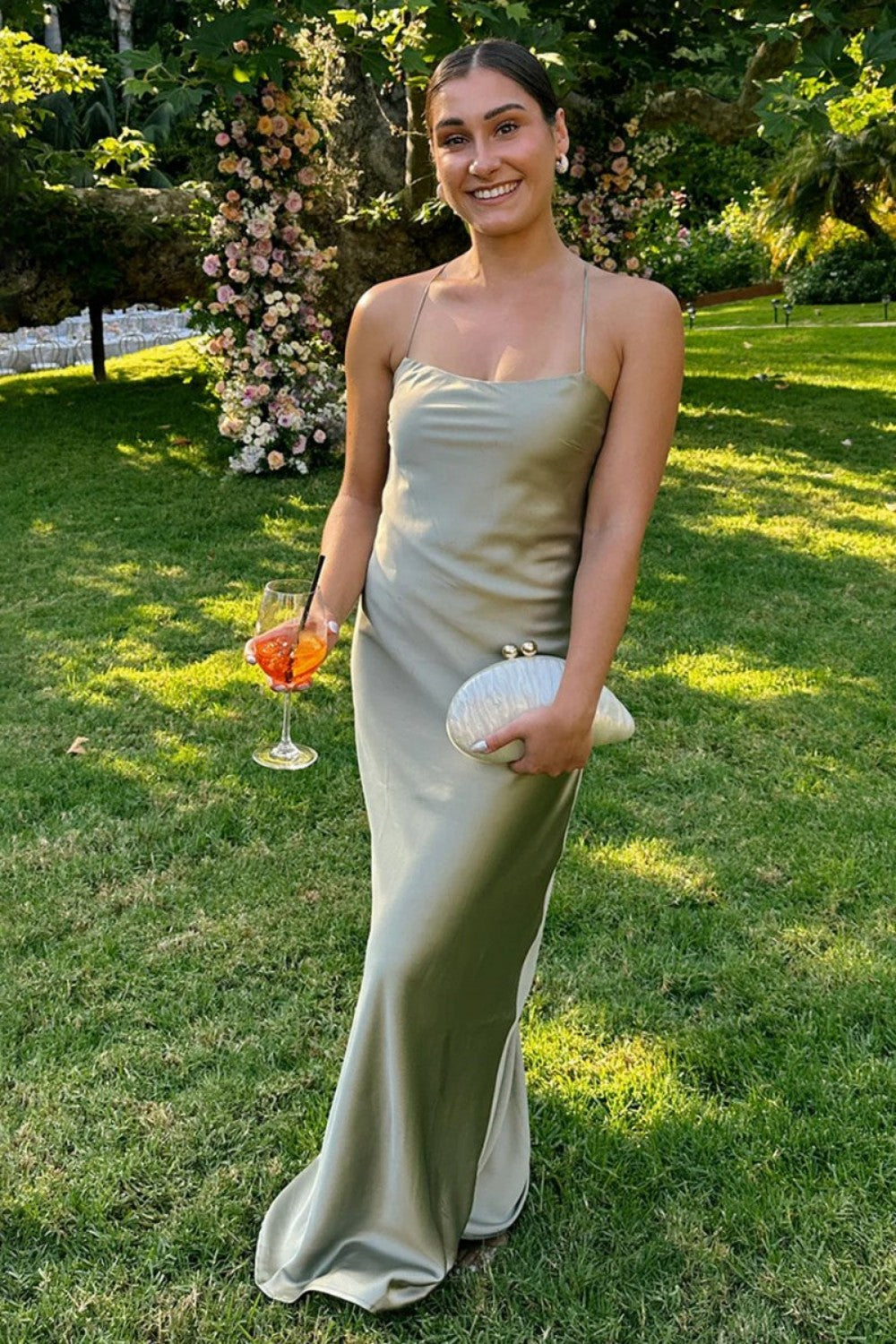Simple Sheath Spaghetti Straps Yellow Long Prom Dress with Criss Cross Back