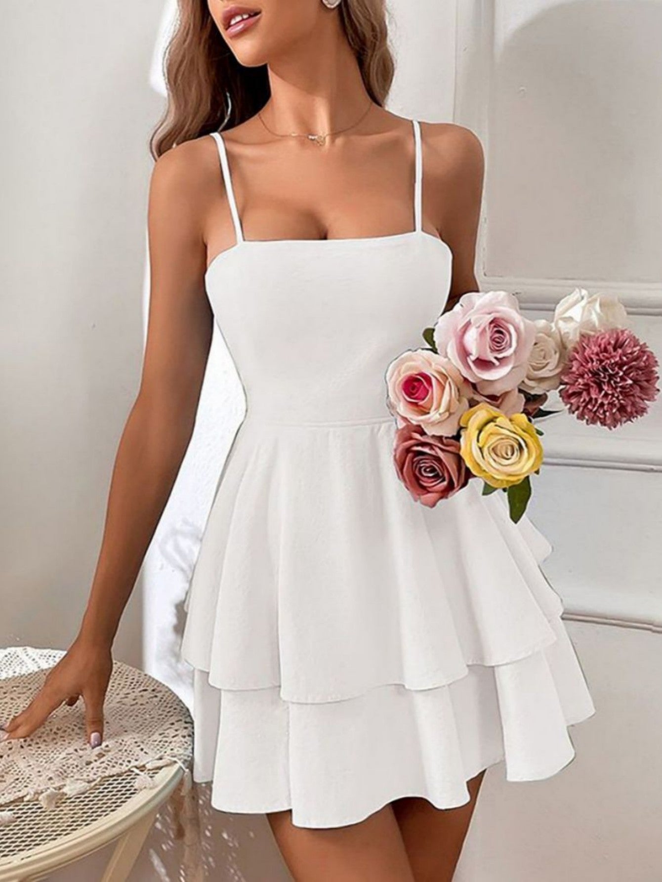 Blue Cotton Backless Sweet Short Graduation Dress - Fashionpara