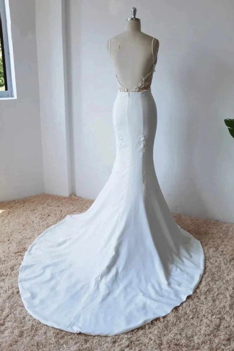 Simple Spaghetti Straps Satin Mermaid Modest Wedding Dress (ZD16151)
