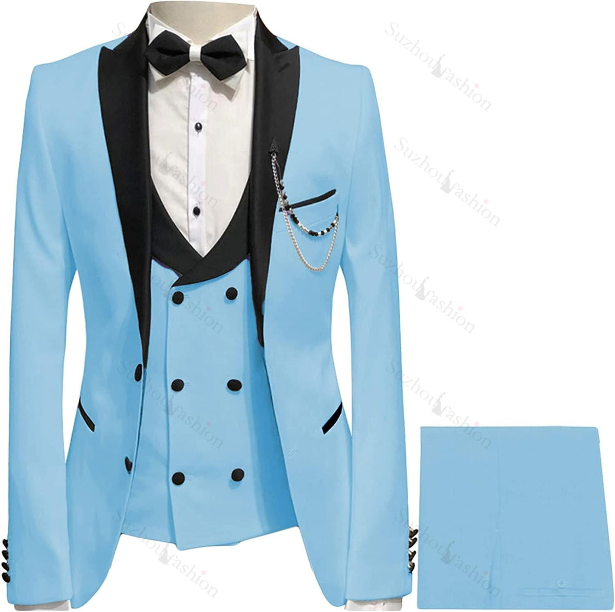 Sky Blue Peaked Lapel 3 Piece New Arrival Prom Suit
