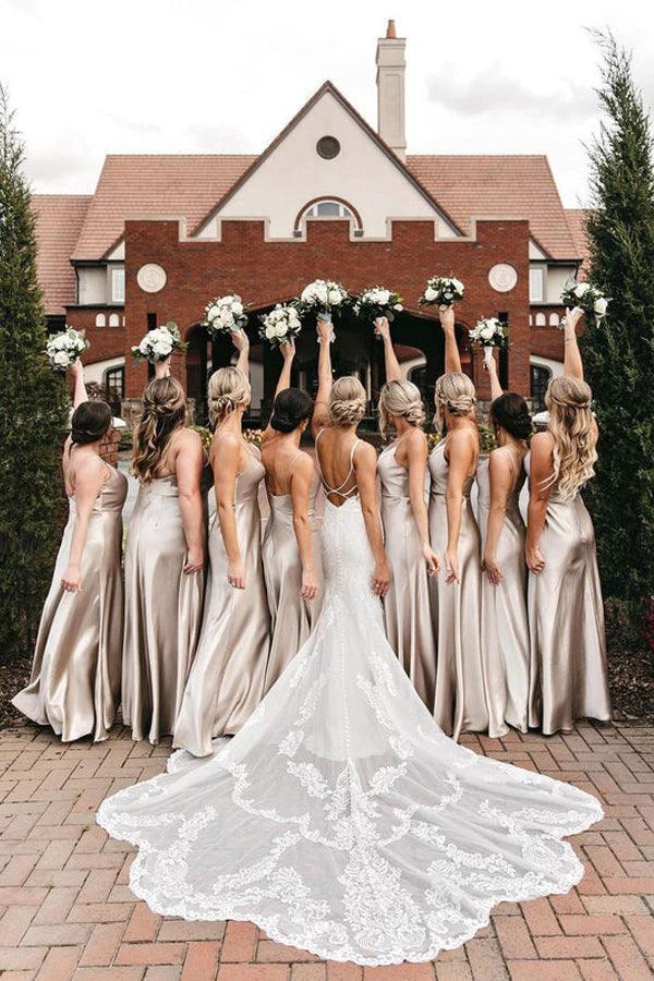 Sleek Spaghetti Straps Silk Satin Floor-length Bridesmaid Dresses (ZD13264)