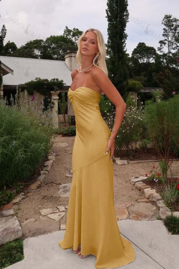 Sleeveless Strapless Long Mermaid Evening Formal Dress With Pleated