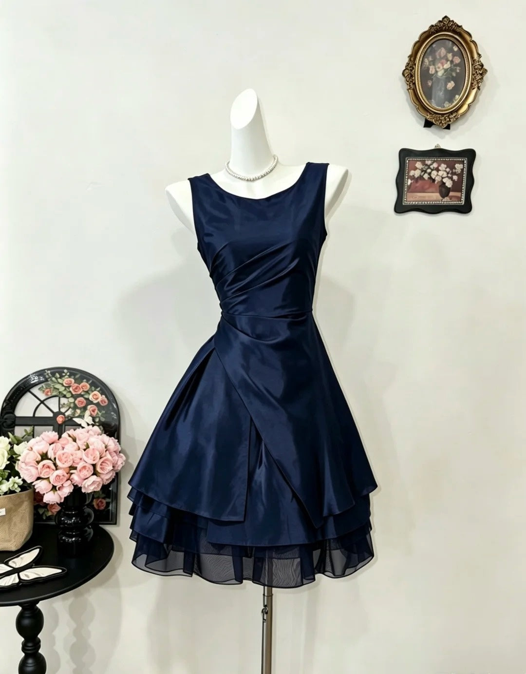 Sleeveless A-Line Navy Blue Homecoming Dress Short Birthday Dress