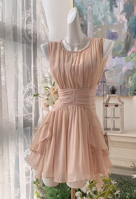 Sleeveless A-Line Pink Chiffon Homecoming Dress