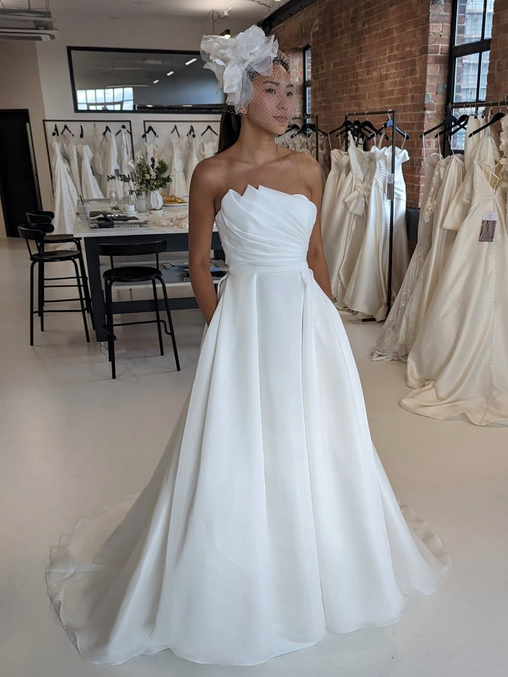 Strapless Origami Pleated A-Line Simple Wedding Dress