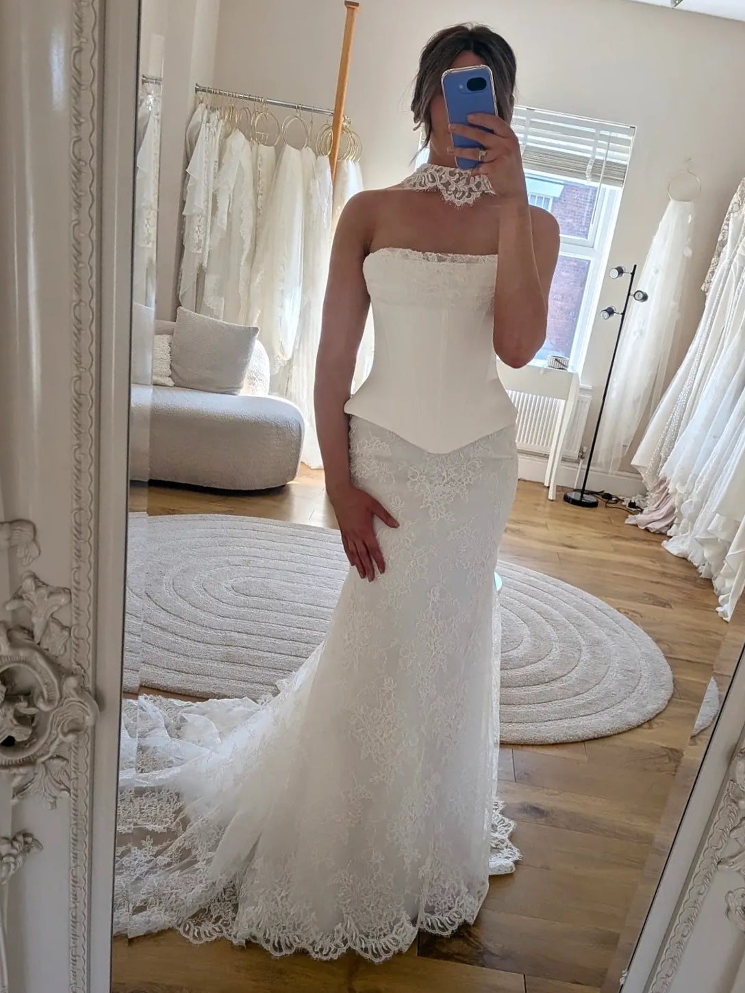 Strapless Satin Corset Top Lace Mermaid Skirt Two-Piece Wedding Dress