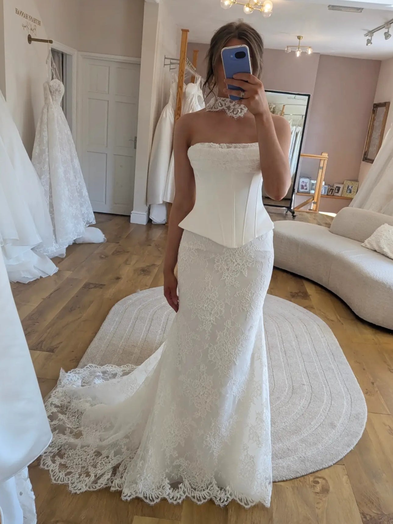 Strapless Satin Corset Top Lace Mermaid Skirt Two-Piece Wedding Dress