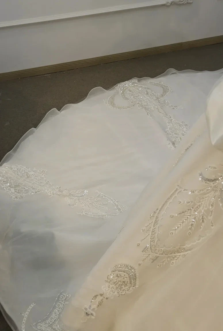 Ivory Rose Off-Shoulder Ballgown Beaded Bust & 3D Flower Skirt (ZD16785)