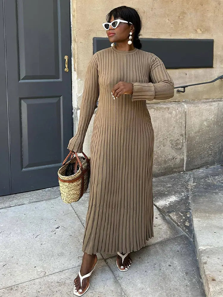 White Pleated Long Robes Summer Lady Office Maxi Dress
