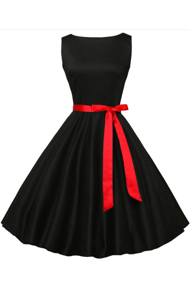 Solid Hepburn Sleeveless Lace-up Dress - Fashionpara