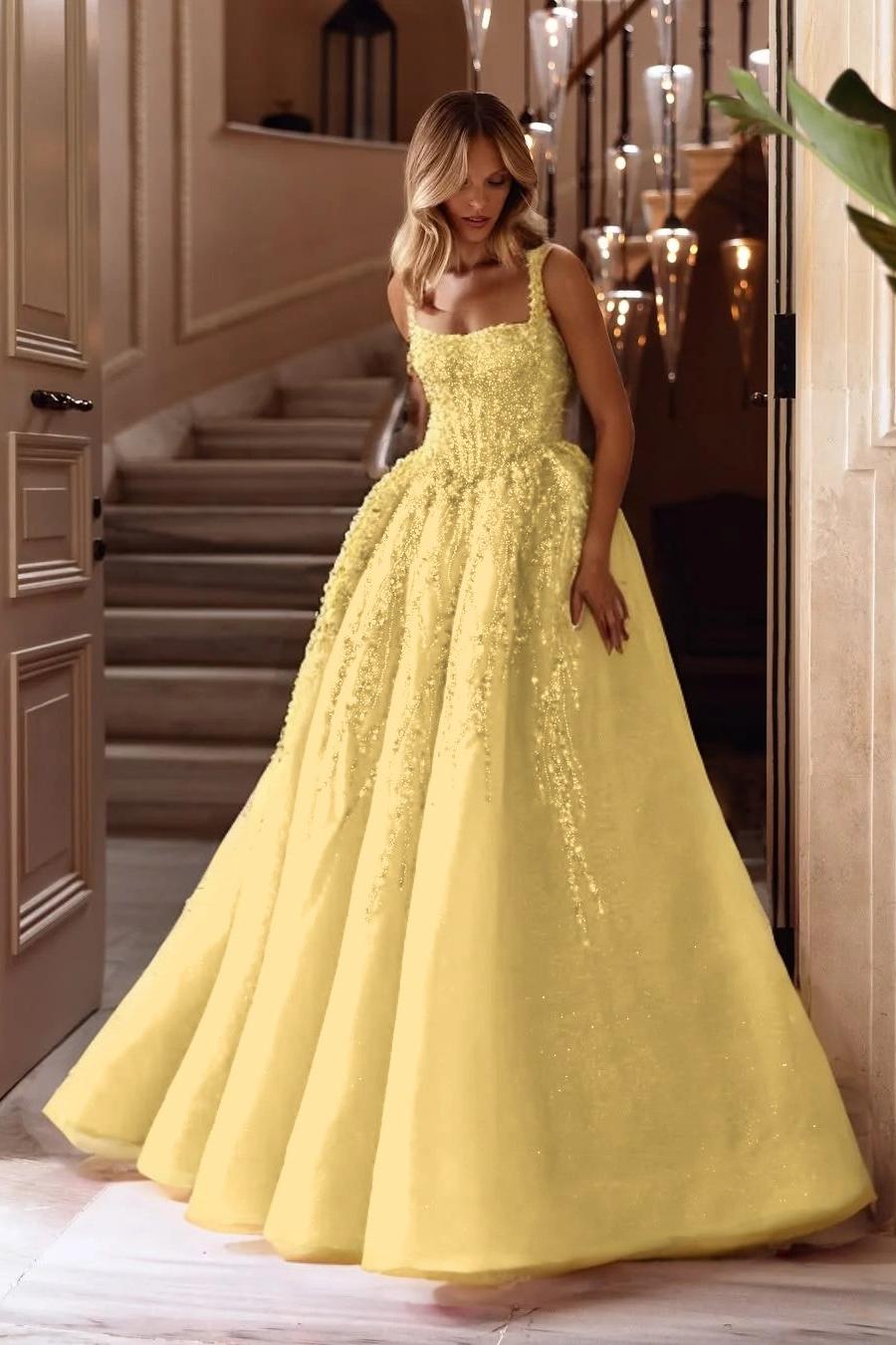 Spaghetti Strap Sleeveless Long A Line Evening Formal Dress With Beading